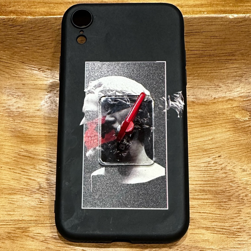 iPhone XR Case with Finger Ring Black Red White Statue Skull Graphic GUC